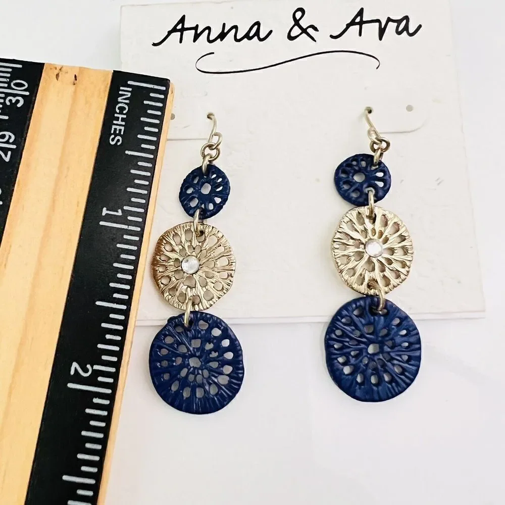 Anna & Ava Earrings Dangle Drop  Circlessilver Blue Tone 4554